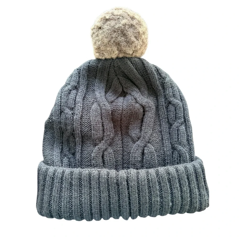 Carhartt Black Cable Knit Pom Beanie Hat Faux Fur‎ Winter Cap OS